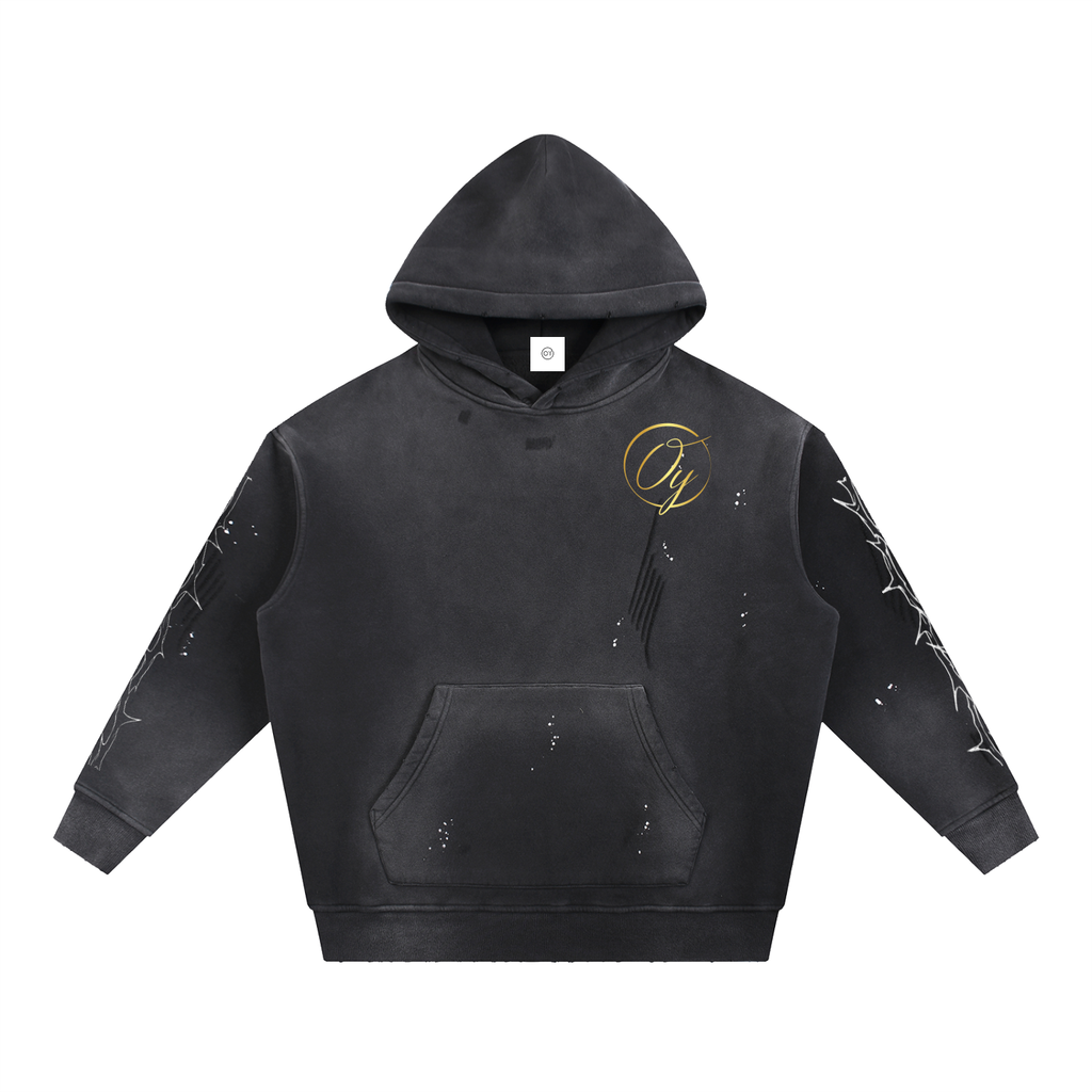 Vintage Washed Frayed Fleece Hoodie