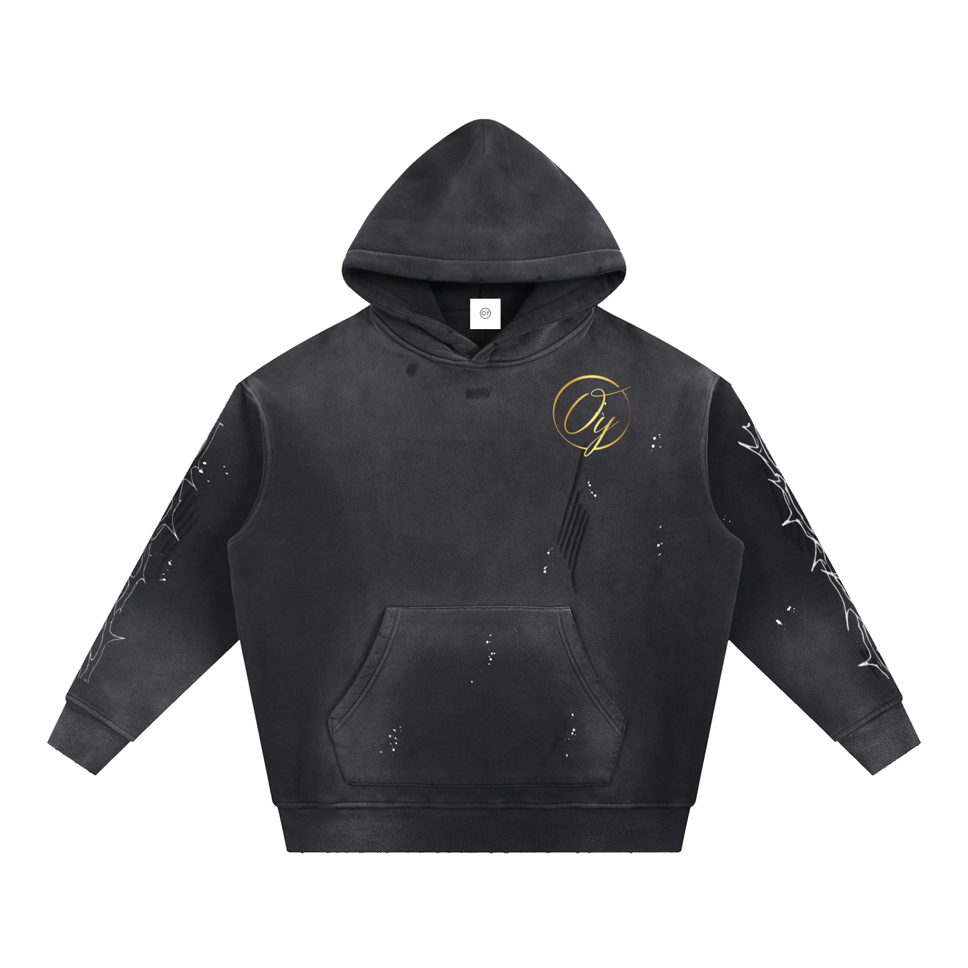 Vintage Washed Frayed Fleece Hoodie