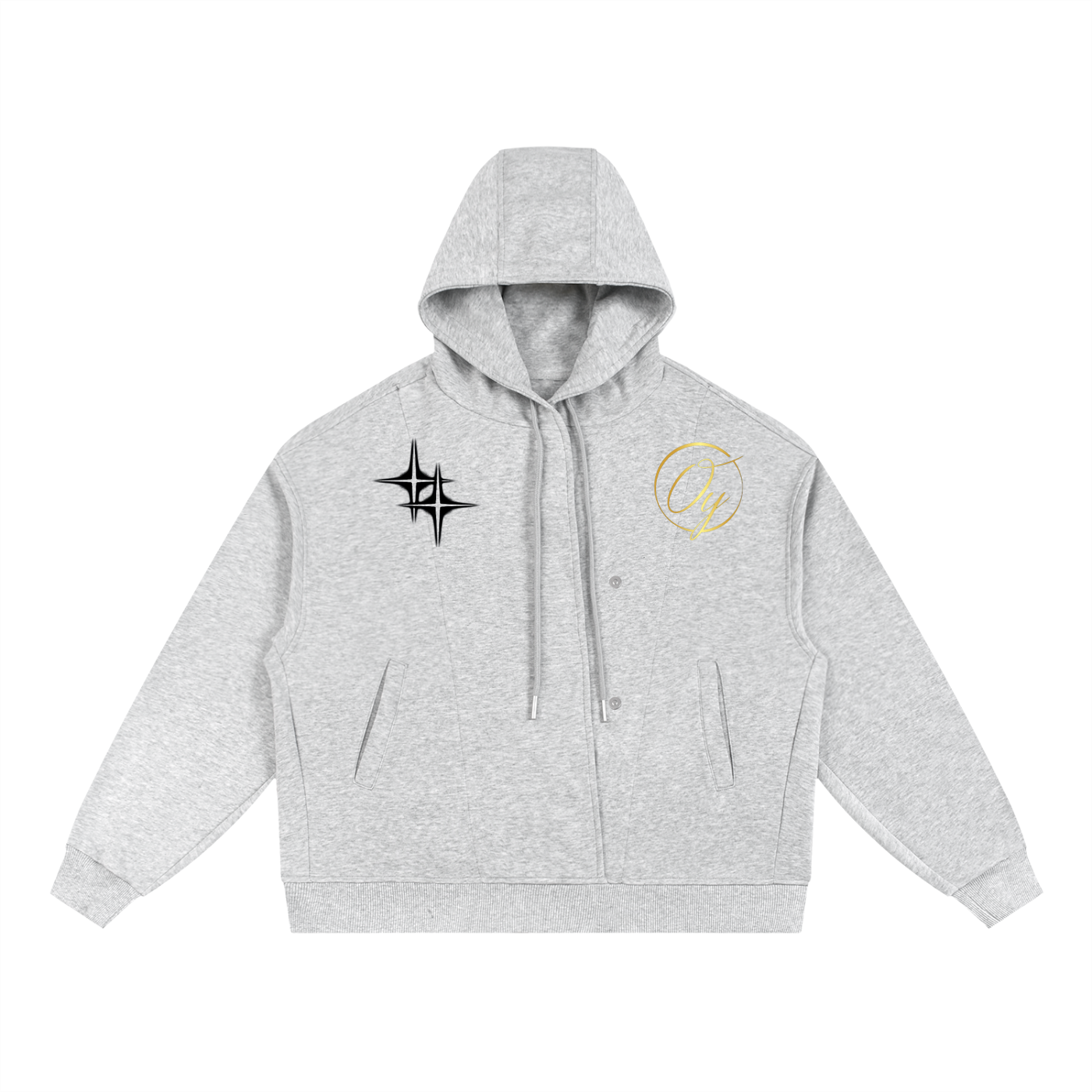 Boxy Button Placket Hoodie