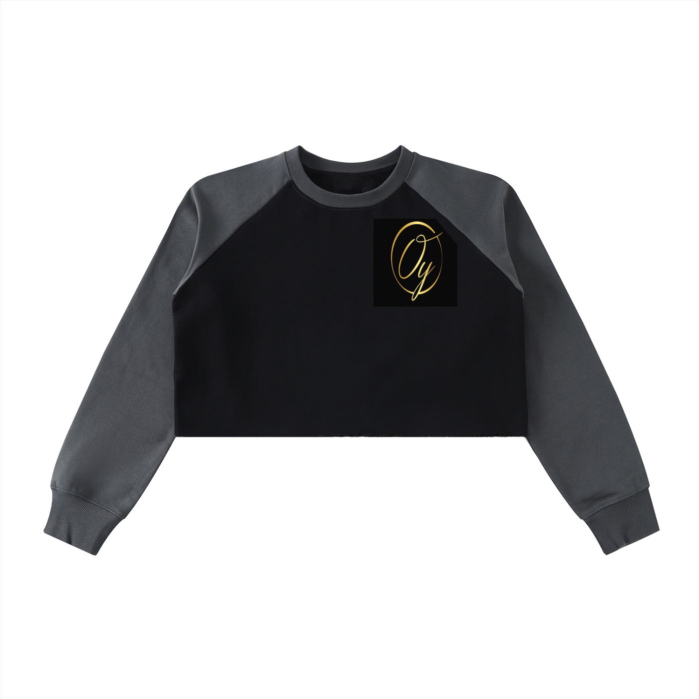 Raw-Hem Color-Block Raglan Crop Sweatshirt