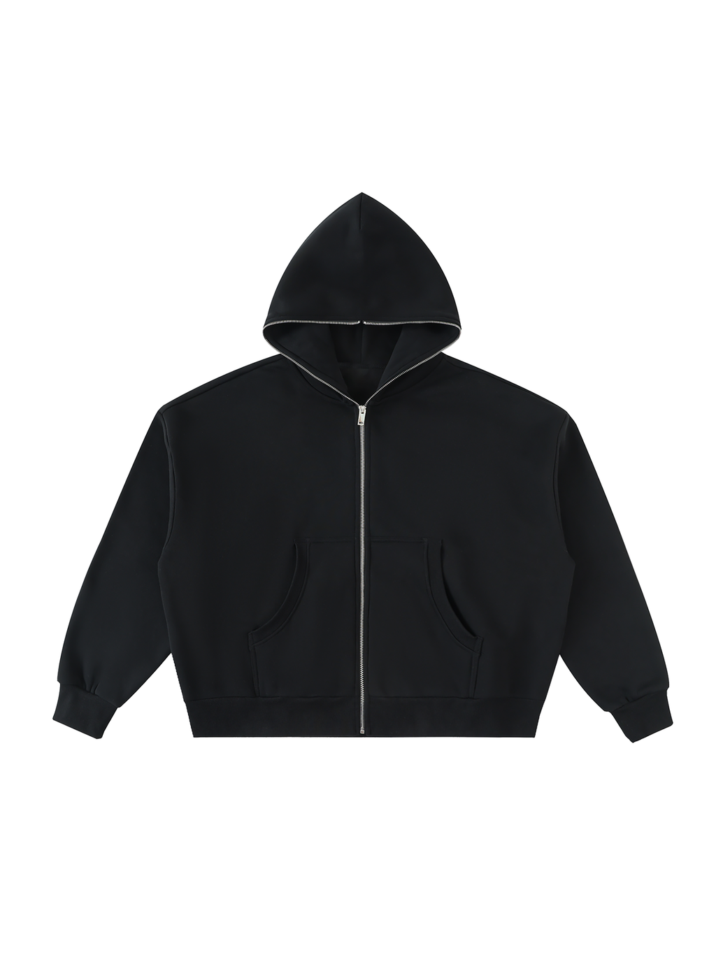Fleeced Full-Zip Boxy Hoodie